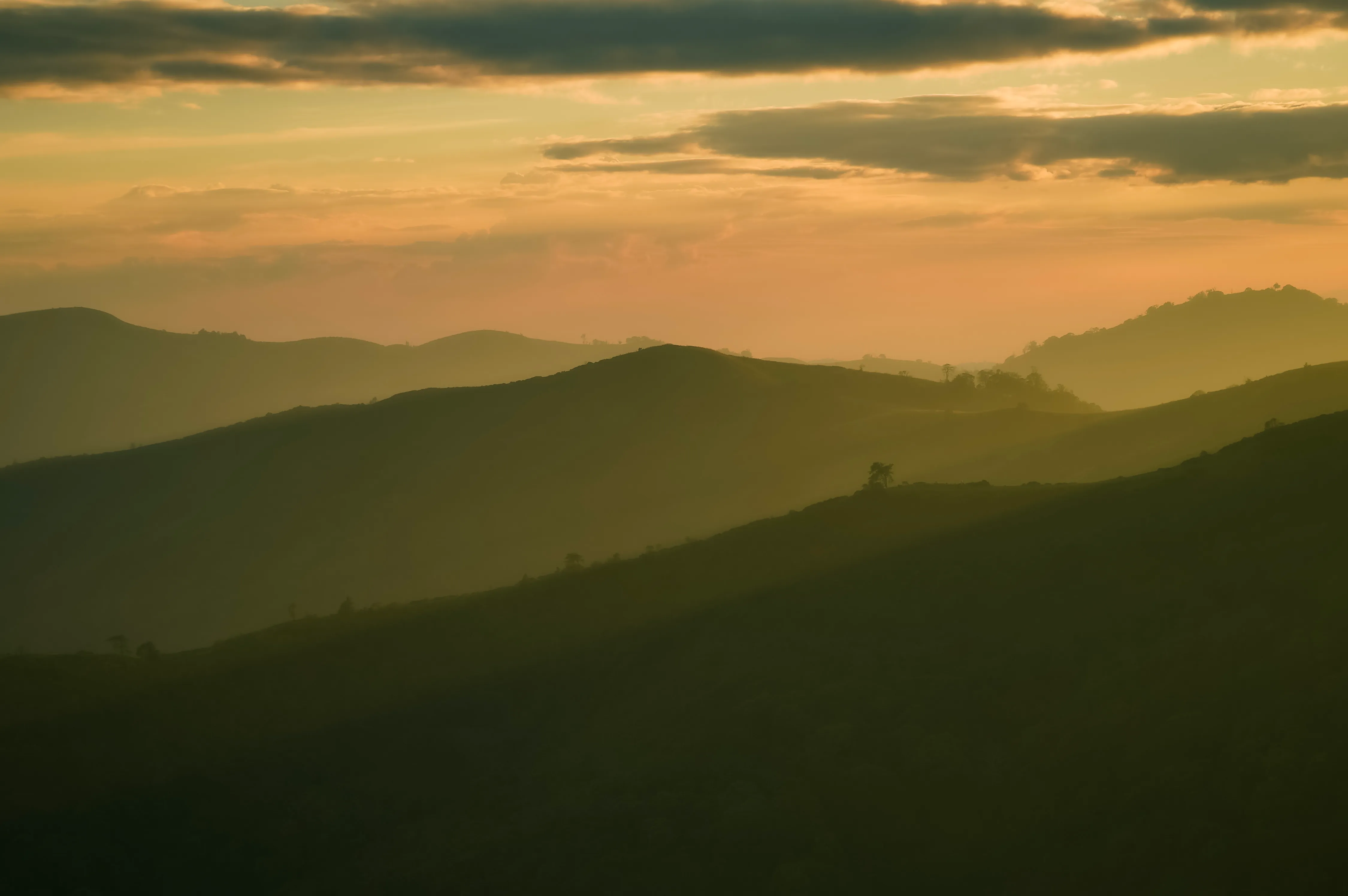 Evening light over northern mountain ridges